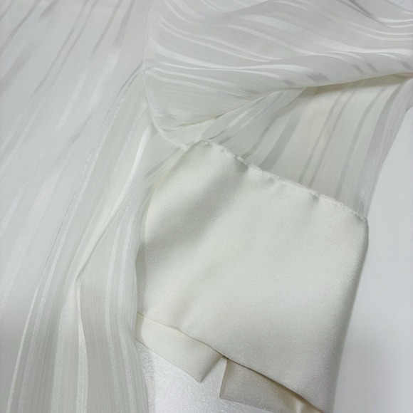 Zara Women Blouse XXL White Sheer Satin Trim Button Down Lightweight Oversized - Picture 14 of 16